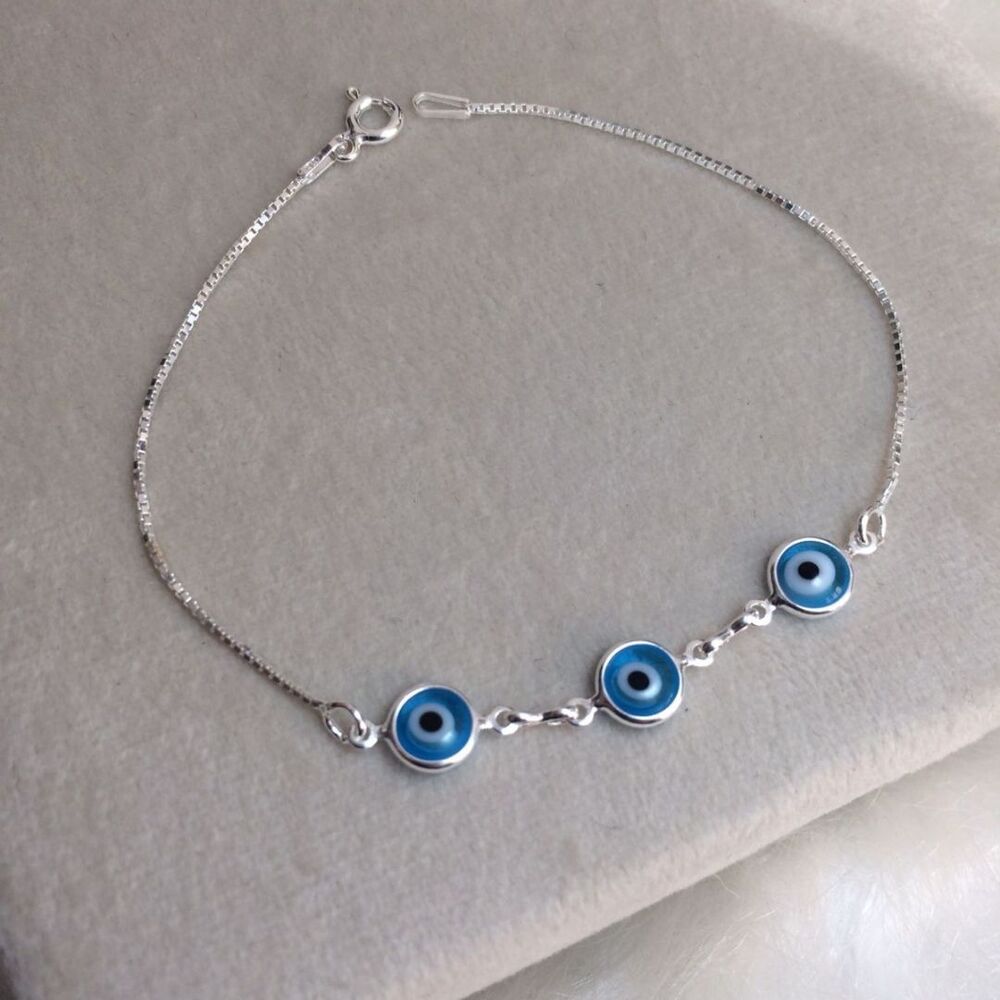 imagem Pulseira veneziana com 3 olho grego Prata 925