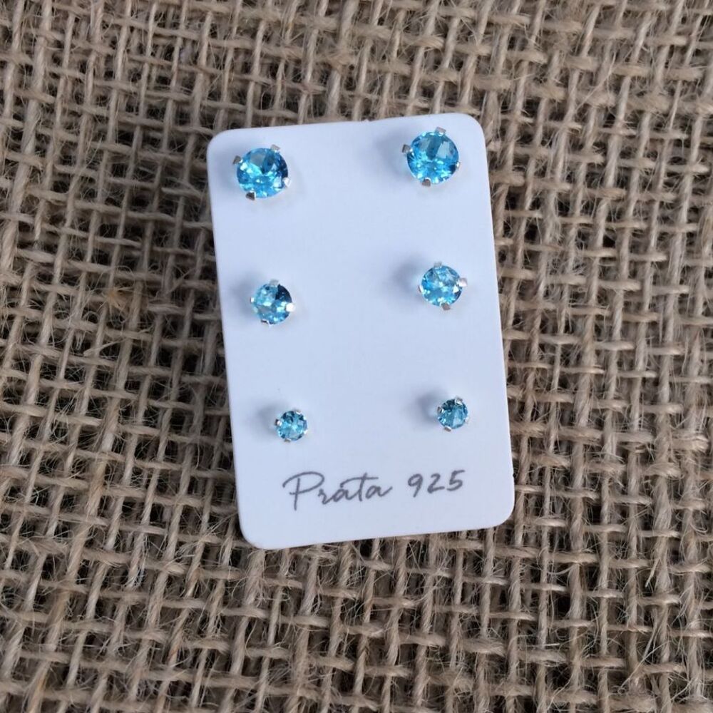 imagem Trio de Brincos de zirconia azul