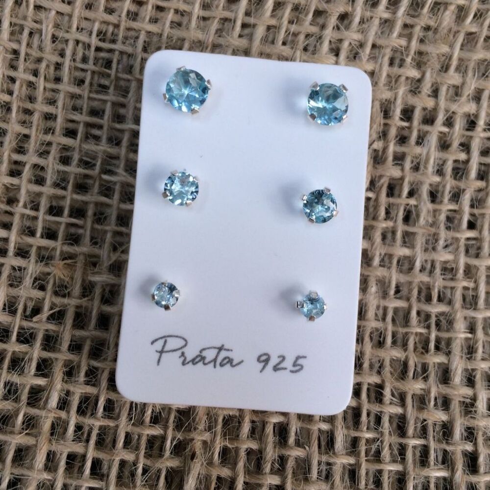 imagem Trio de brincos de zirconia azul claro