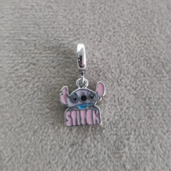 imagem Berloque pendurado stitch rosa prata 925