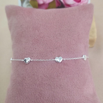 imagem Pulseira 5 corações liso na cartiê prata 925